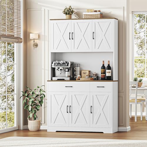 Black Tall Pantry Cabinet with Charging Station and Microwave Stand M6366