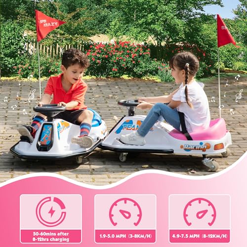24V Electric Go Kart for Kids, Up to 7.5 mph, Brushless Motor, Pink-White E7834