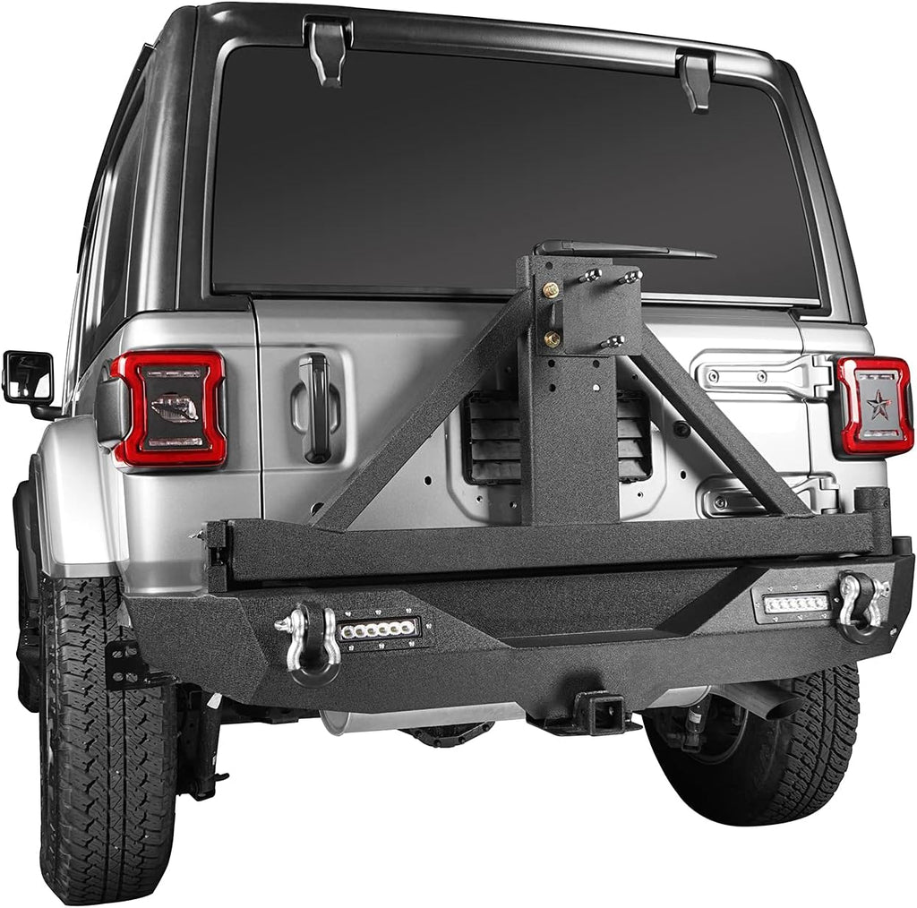 Solid Steel Rear Bumper with Spare Tire Carrier & LED Floodlights S715