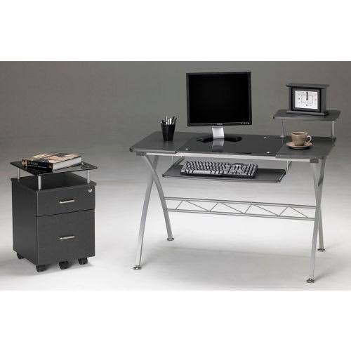 Anthracite Locking Box/File Pedestal with Black Glass C94464
