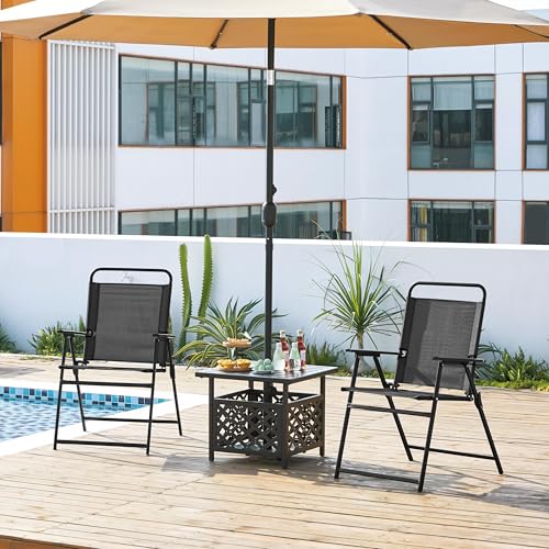 Black Set of 4 Folding Outdoor Chairs with Metal Frame and Armrests T414465