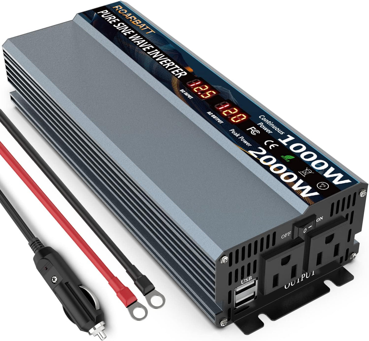 1000 Watt 12V DC to 110V AC Power Inverter with 2 AC Outlets and USB Port R593