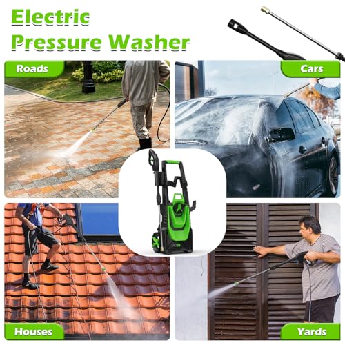 Electric Pressure Washer with 35FT Power Cord 20FT Hose 4 Tips 500ML Foam Cannon J268