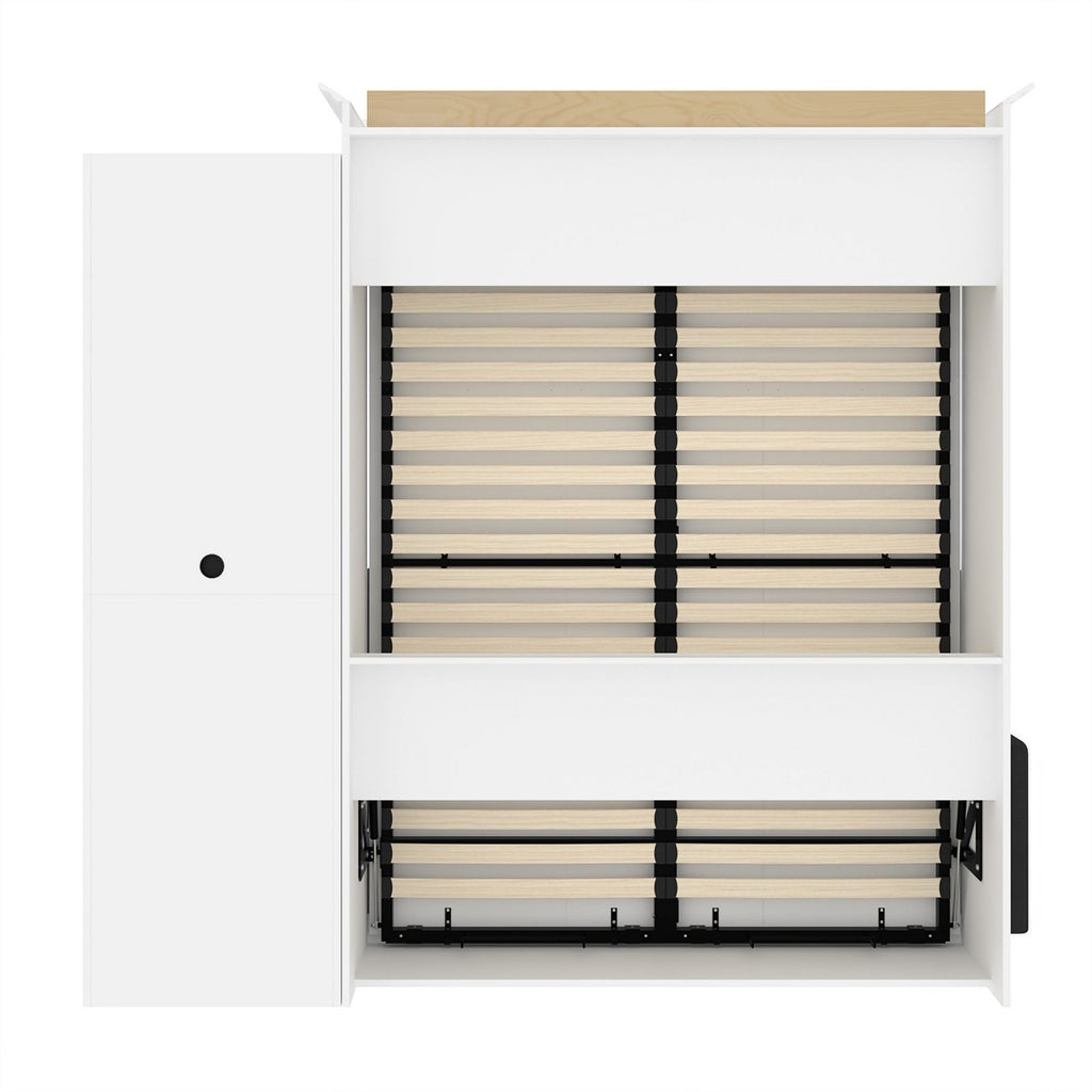 White Gray Wood Queen Murphy Bed with Sofa X82024