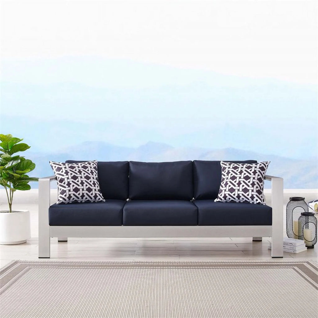 Aluminum Patio Sofa in Silver Navy X587443