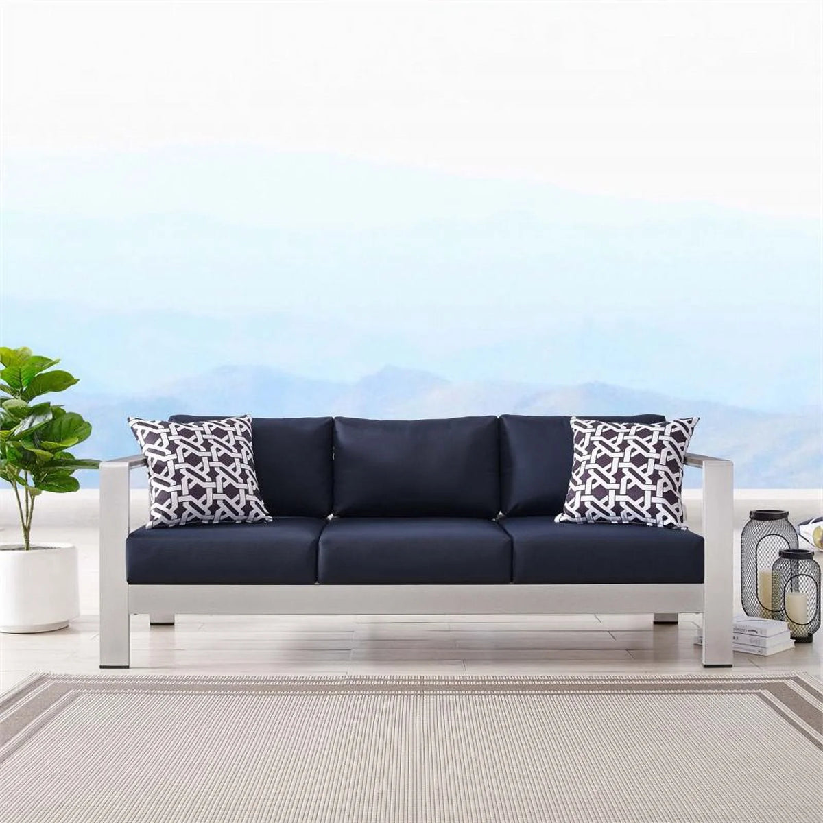 Aluminum Patio Sofa in Silver Navy X587443