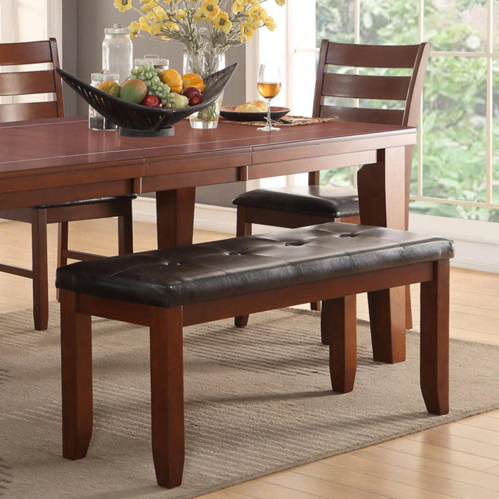Solid Wood Tufted Black Faux Leather Dining Bench F333