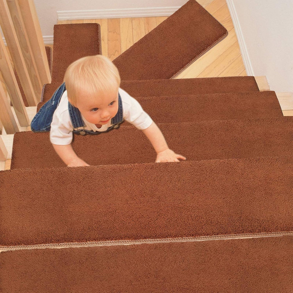 Green 14 Pieces Non-Slip Washable Carpet Stair Treads Set S962842