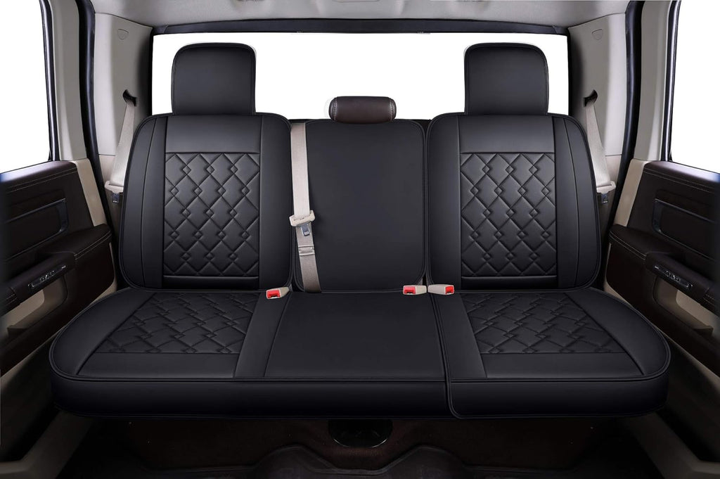 Black Blue Waterproof Faux Leather Seat Covers Full Set V3553
