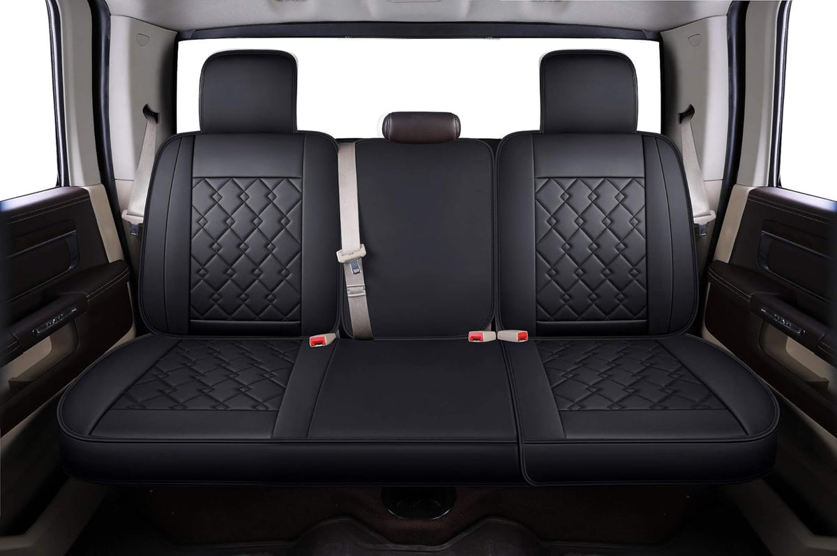 Black Blue Waterproof Faux Leather Seat Covers Full Set V3553