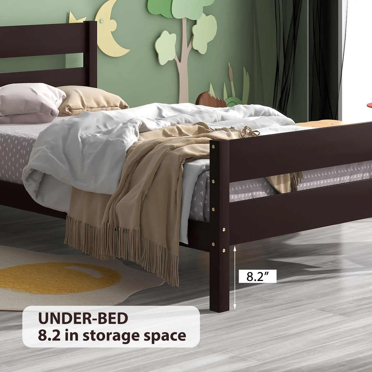 Twin Size Pine Wood Platform Bed Frame with Headboard and Footboard N697