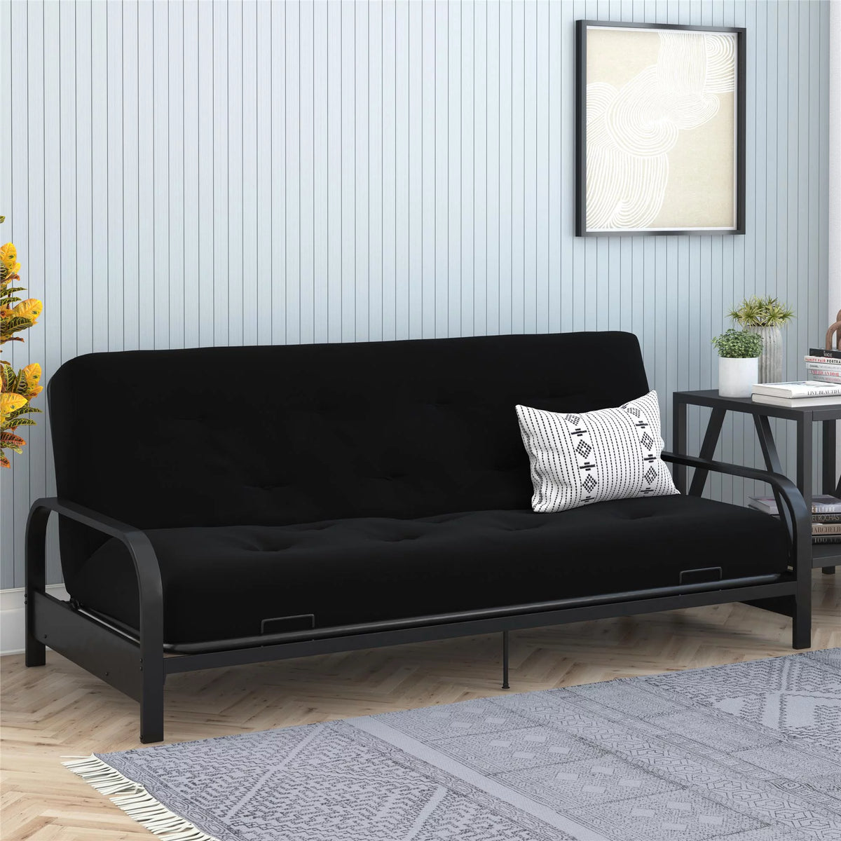 Full True Black Polyester Linen Futon Mattress Y7585
