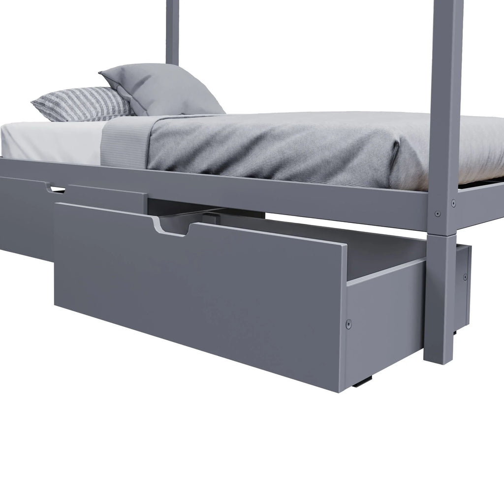 Twin Size Grey Wooden House Bed Frame with Storage Drawers M8074