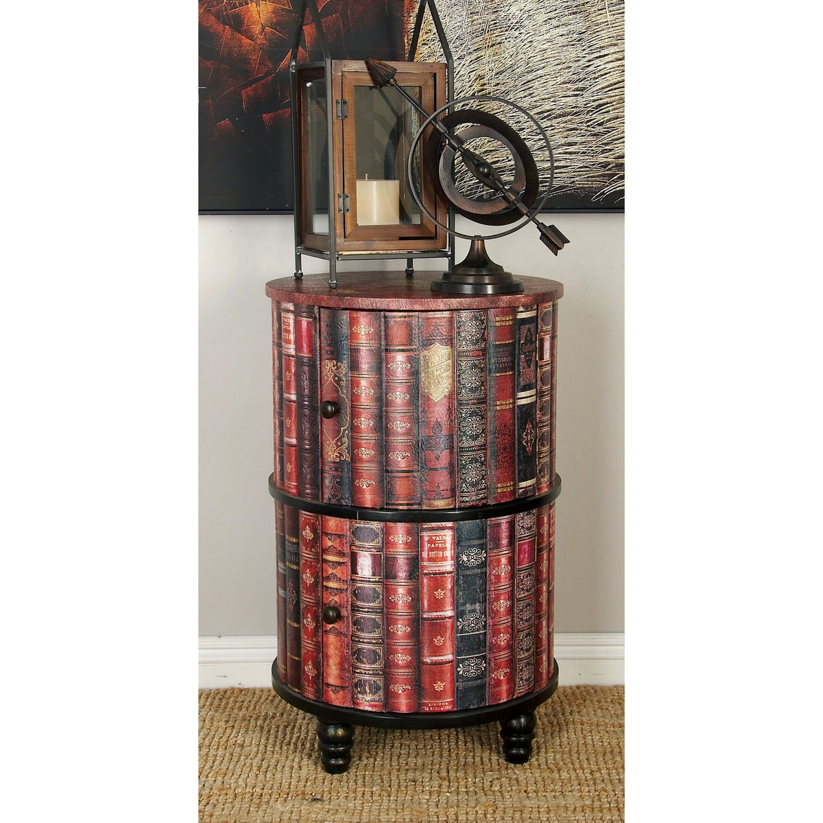 Red Wood Cabinet with Faux Leather Accents T418