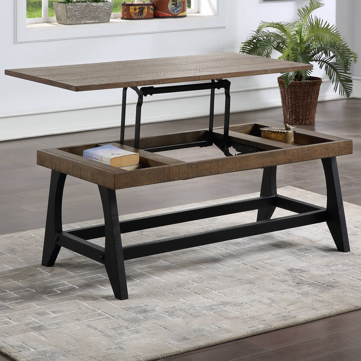 Caramel and Ebony Lift-Top Coffee Table O2848