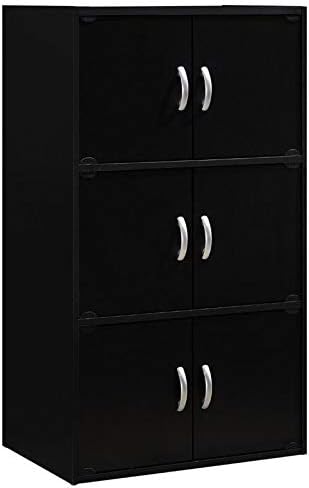 3 Shelf 6 Door Bookcase in Black O819