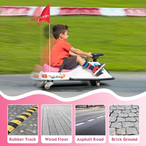 24V Electric Go Kart for Kids, Up to 7.5 mph, Brushless Motor, Pink-White E7834