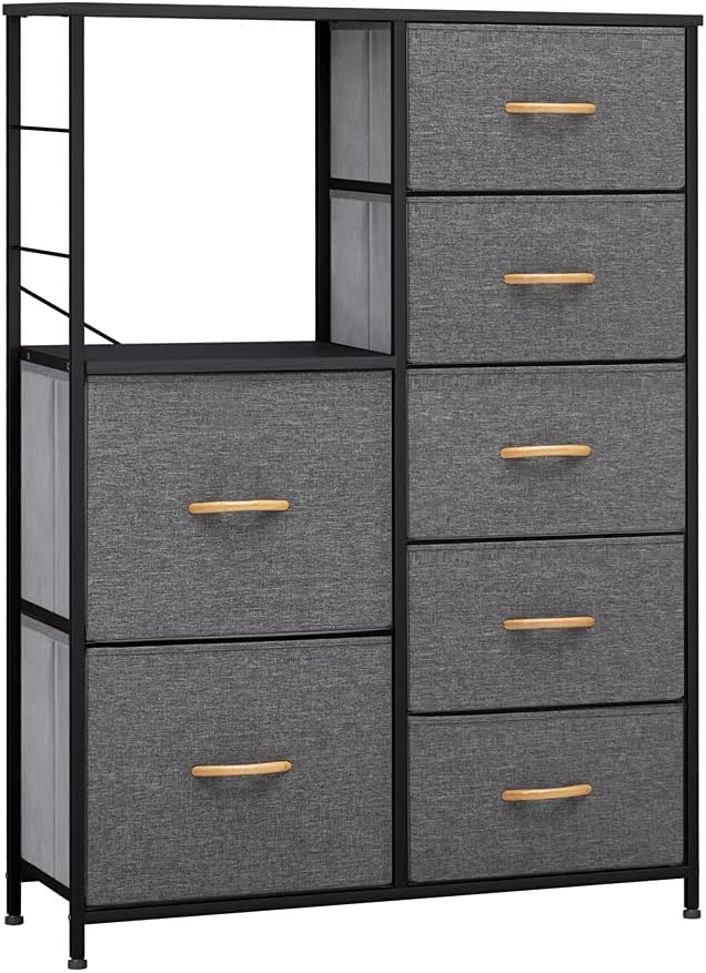 Brown 7 Drawer Fabric Dresser with Shelves Z827