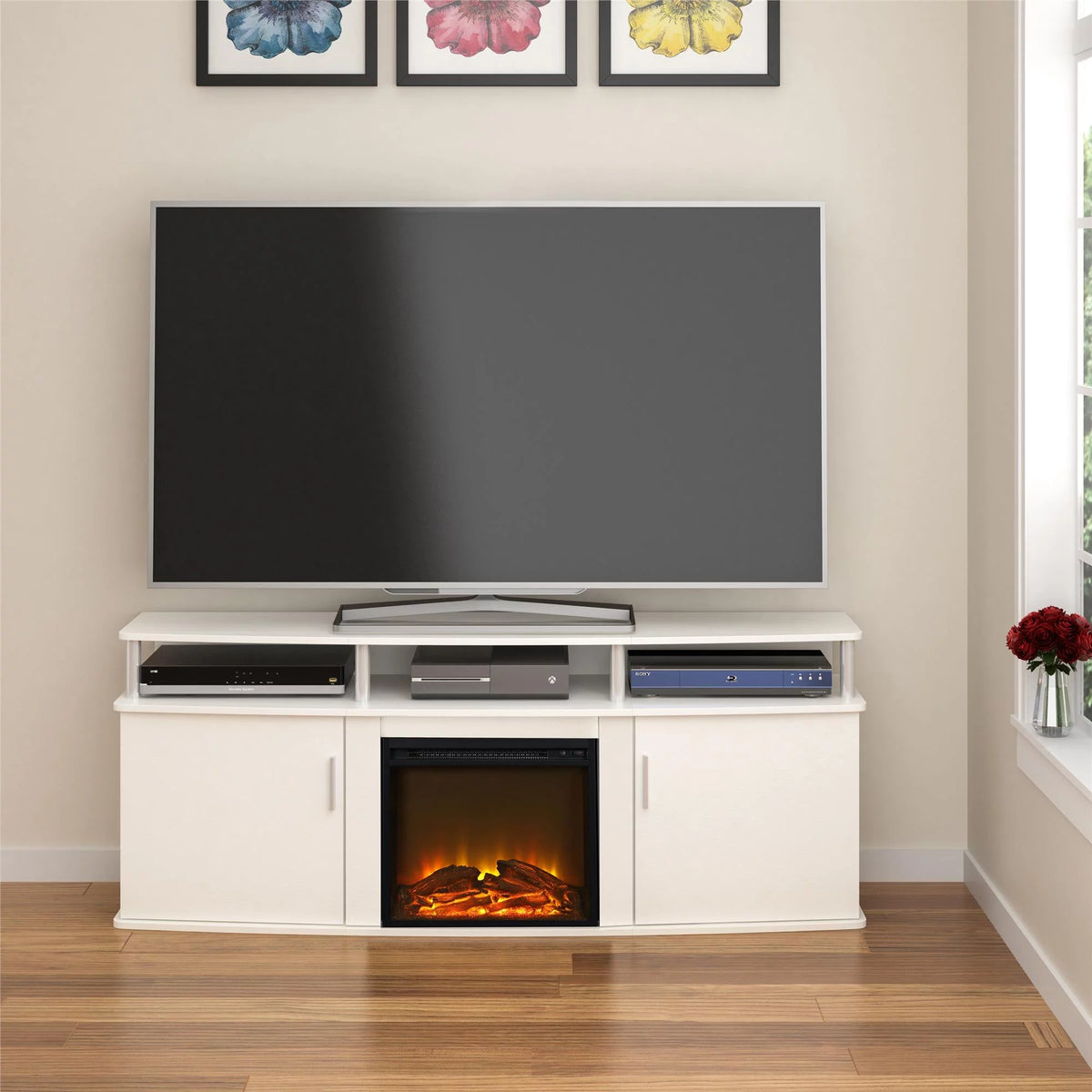 White Electric Fireplace TV Console Y25363