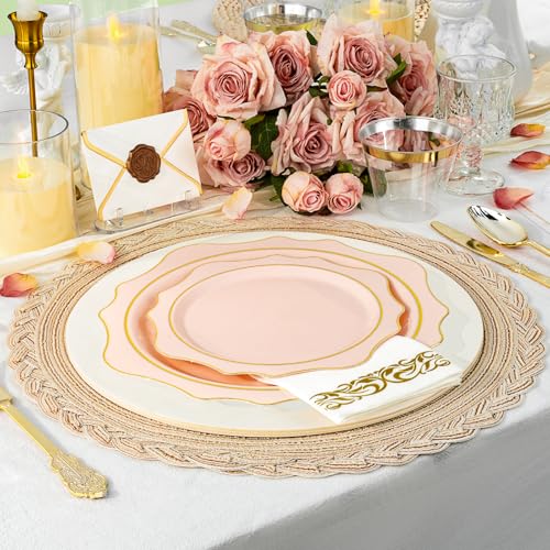 350 PCS Clear and Gold Plastic Plates, 50 Cups, 150 Silverwares, 50 Napkins G207