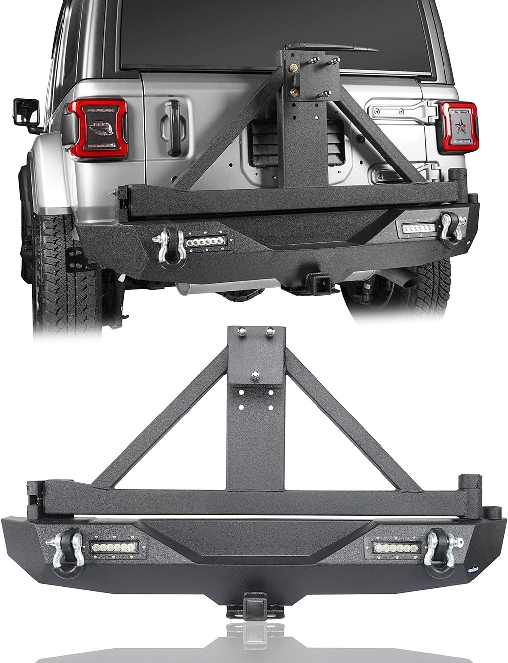 Solid Steel Rear Bumper with Spare Tire Carrier & LED Floodlights S715
