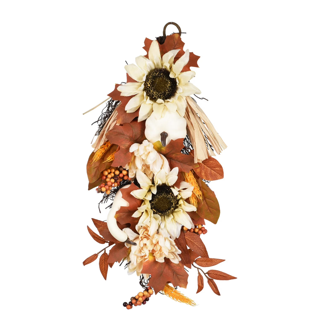 20 Inch Artificial Hanging Vine with Pumpkin Pine Cone Silk Flowers Fall Decor N772035