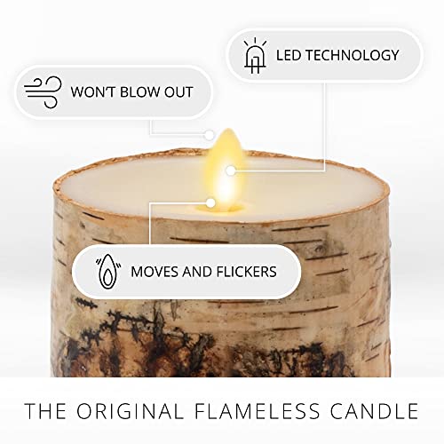 Flameless Candle Pillar with Real Birch Bark Moving Flame LED Battery Operated Lights Unscented (3.5 x 4.5-inch) D549750