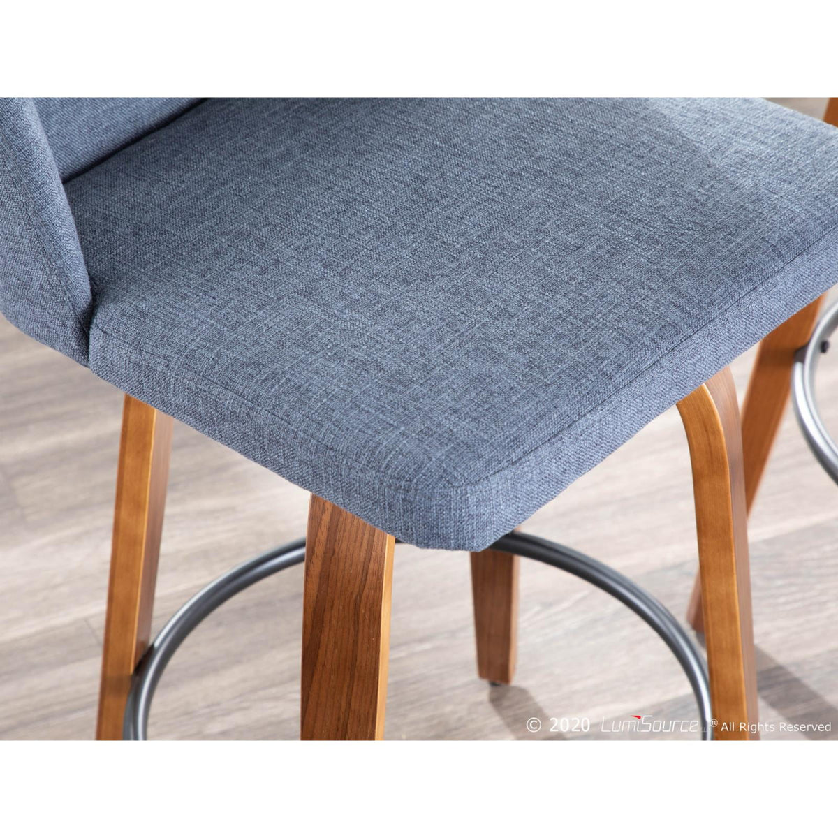 Walnut and Blue Fabric Counter Stool Set of 2 T556286