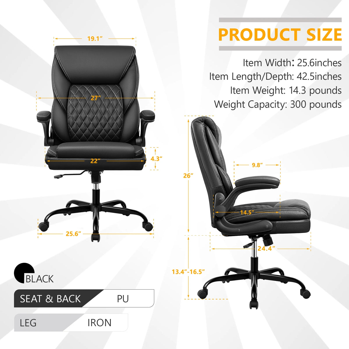 Executive Leather Ergonomic Office Chair with Flip-Up Arms Y52155
