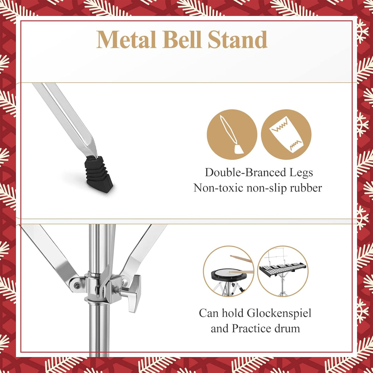 32 Note Glockenspiel Xylophone Bell Kit with 8 Inch Drum Practice Pad, Stand, Carrying Bag H5753