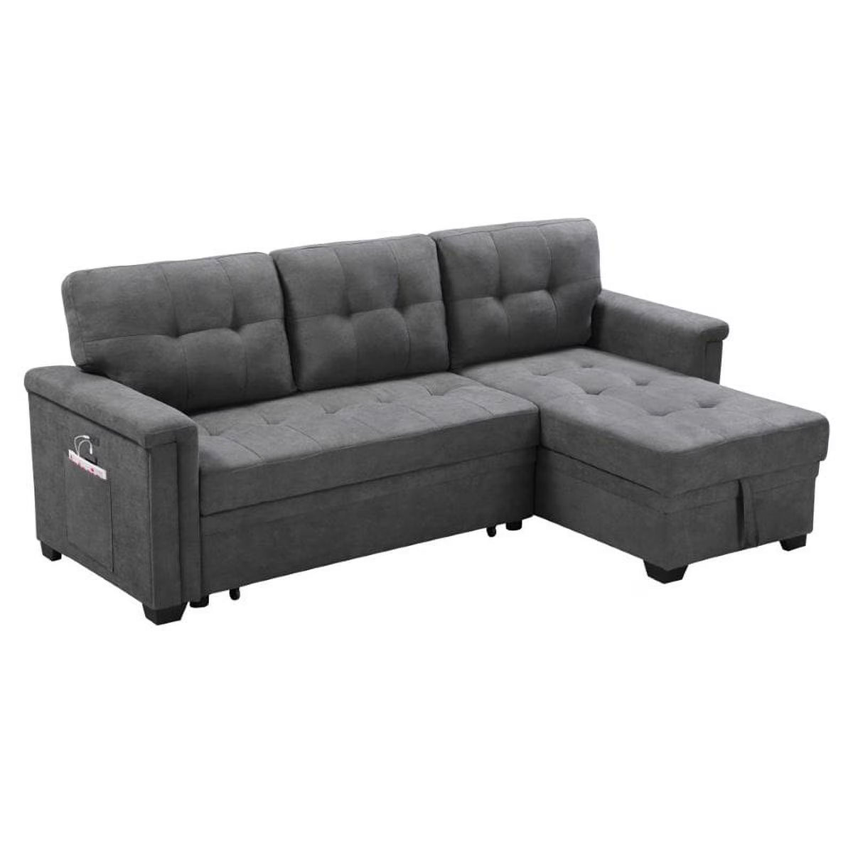 Gray Woven Fabric Sectional Sleeper Sofa with Storage and USB Charger U733711