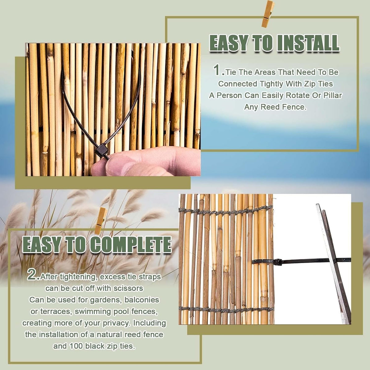 Natural Bamboo Privacy Screen Fence 2.3x15ft C612