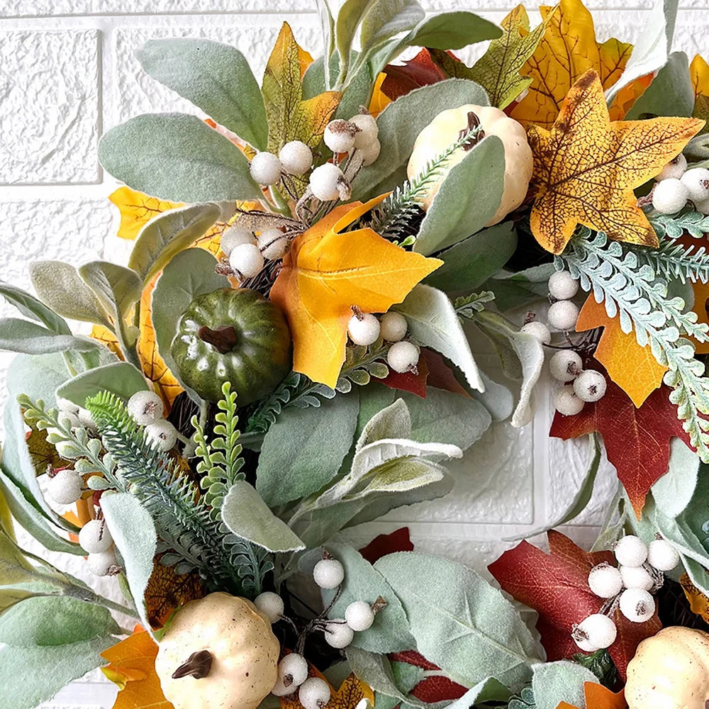 17 Inch Autumn Maple Leaf Pumpkin Berry Wreath A636