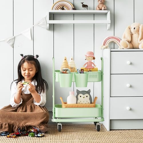 Pastel Green 2 Tier Metal Rolling Cart R79547