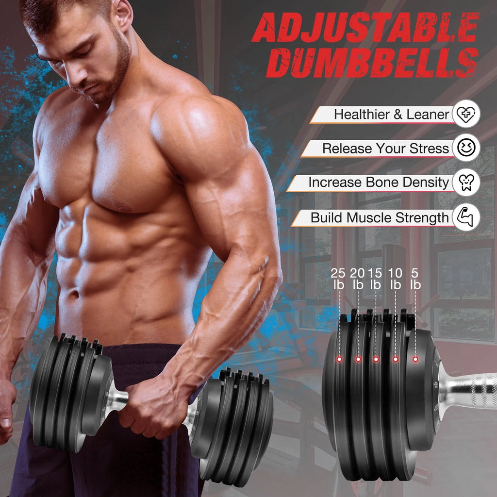 Adjustable Dumbbell Set 25 Lb Black X1993