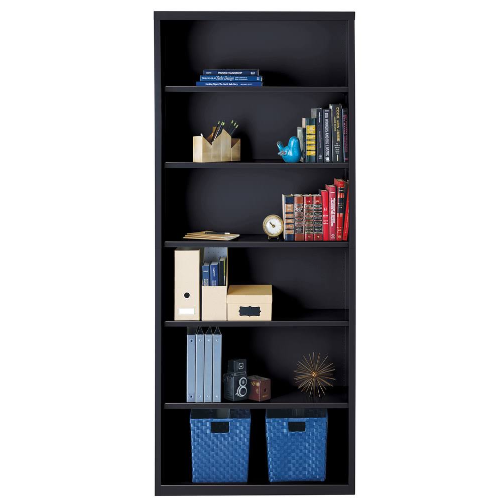 Black 6-Shelf Metal Bookcase R432