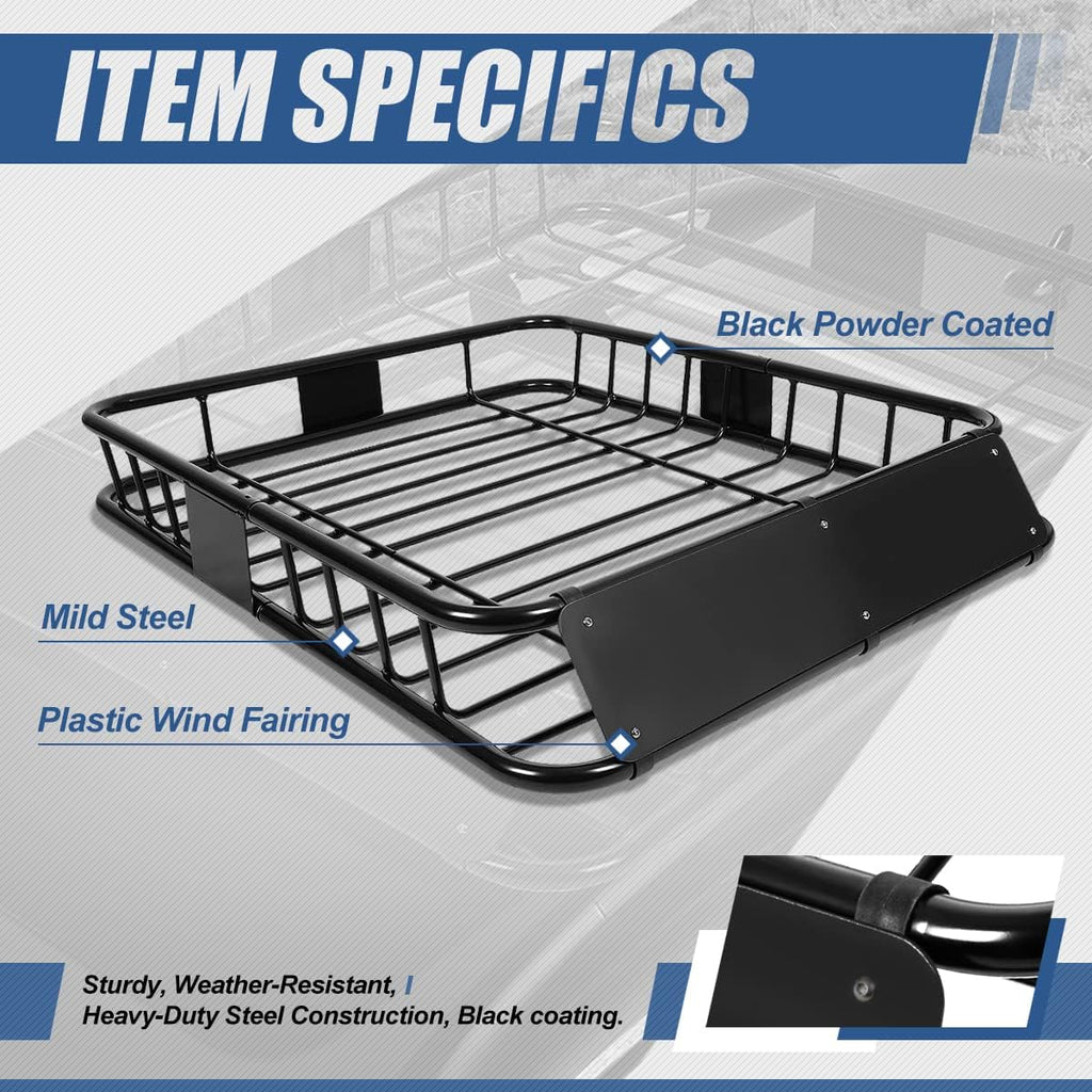 Black Mild Steel Roof Rack Cargo Carrier Basket A294447