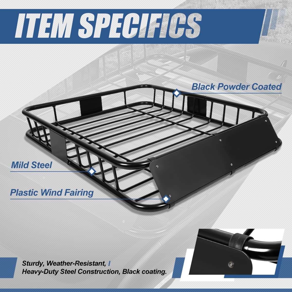 Black Mild Steel Roof Rack Cargo Carrier Basket A294447