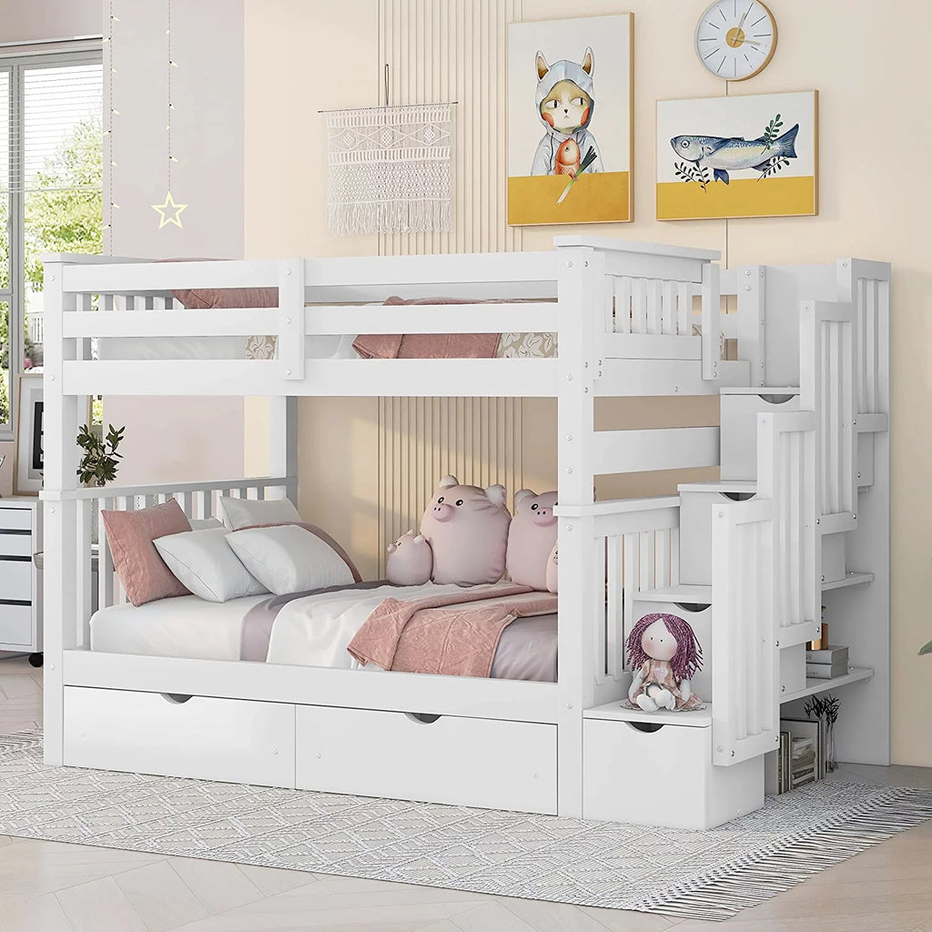 Full Over Full Bunk Bed with Stairs and 6 Storage Drawers X233921