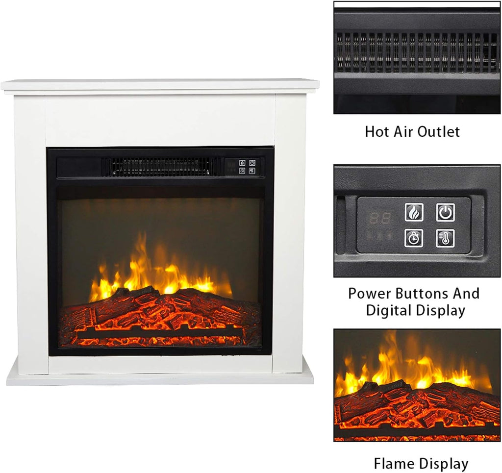 White Wood Fireplace Cabinet with Mantel Freestanding Fireplace Heater Q7444