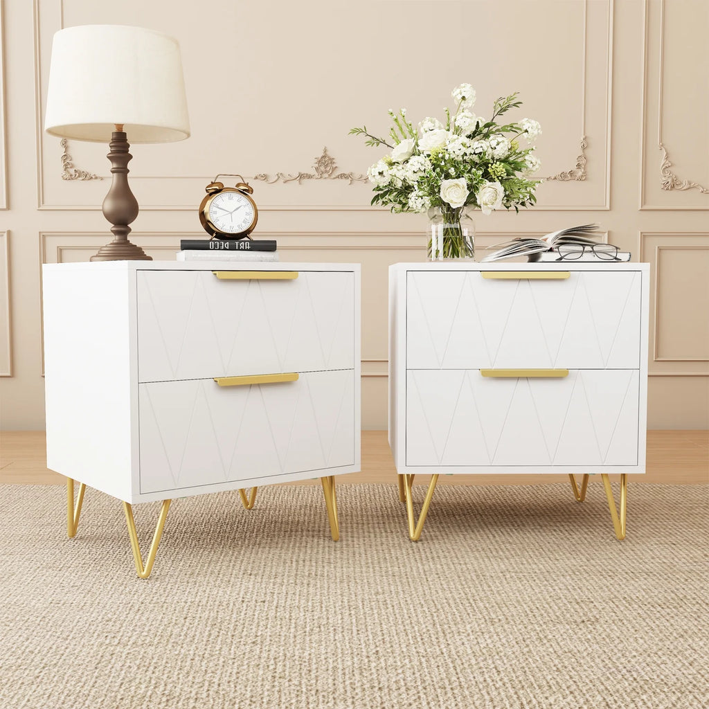 Black 2 Drawer Nightstand Bedside Table with Storage G519