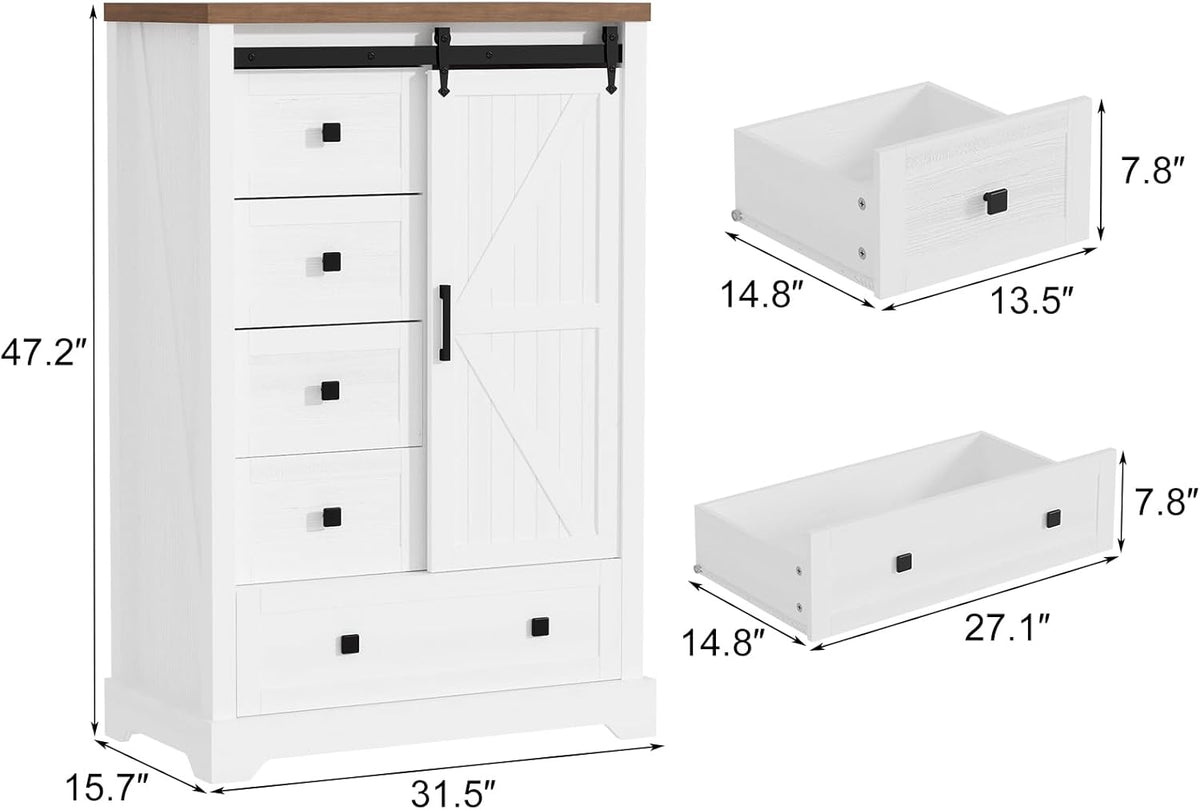 5 Drawers Dresser with Sliding Barn Door C868