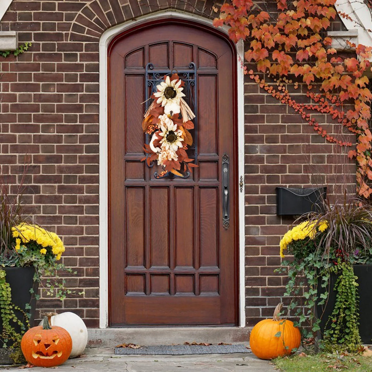 20 Inch Artificial Hanging Vine with Pumpkin Pine Cone Silk Flowers Fall Decor N772035