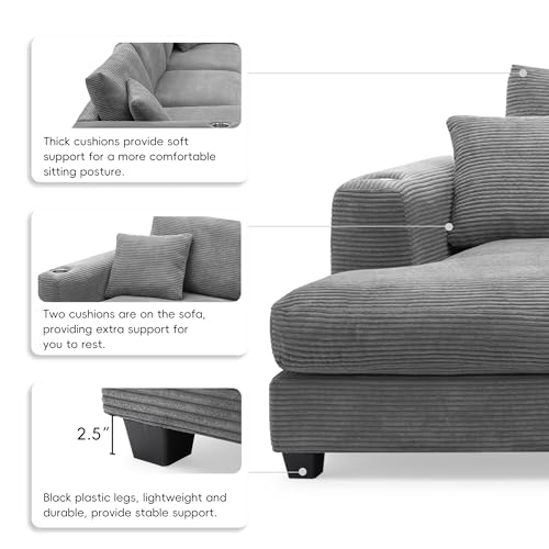 Beige Oversized Corduroy L Shaped Sectional Sofa with Chaise G37915