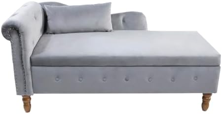 Velvet Chaise Lounge Chair with Button Tufted and Lumbar Pillow Q926