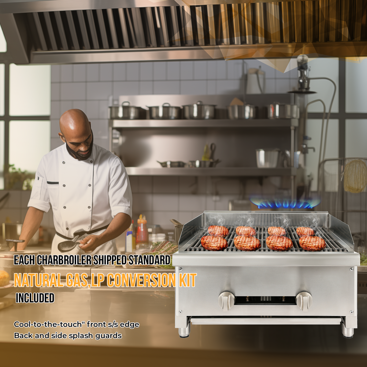 24" Commercial Gas Charbroiler, 2 Burners, Stainless Steel Countertop L123308