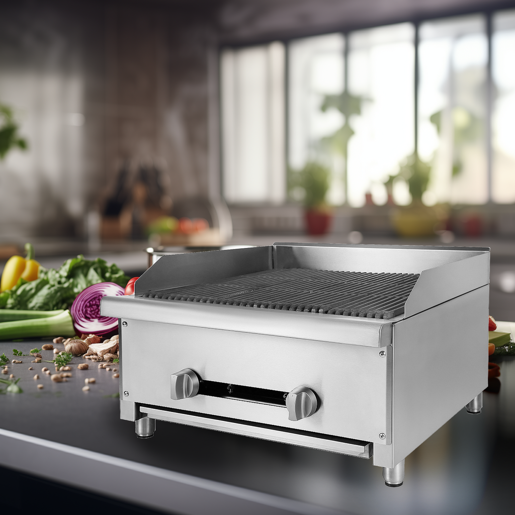 24" Commercial Gas Charbroiler, 2 Burners, Stainless Steel Countertop L123308