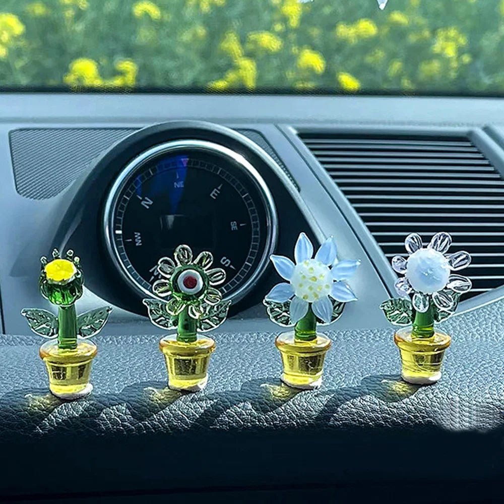 Handmade Blown Glass Cactus Figurines Desk Decorations K1857