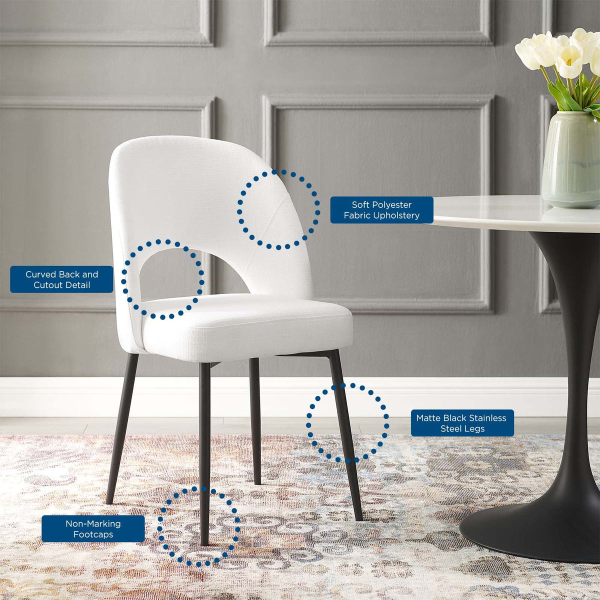 Black White Upholstered Fabric Dining Side Chair J94672