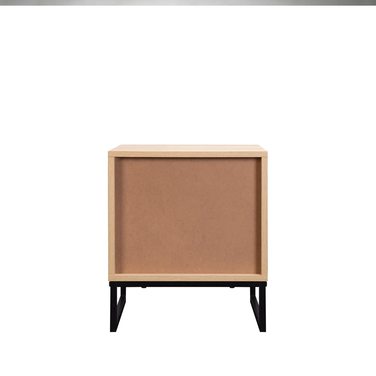 Coastal Modern Side Table with Drawer Natural Wood Top Black Metal Legs Z86215